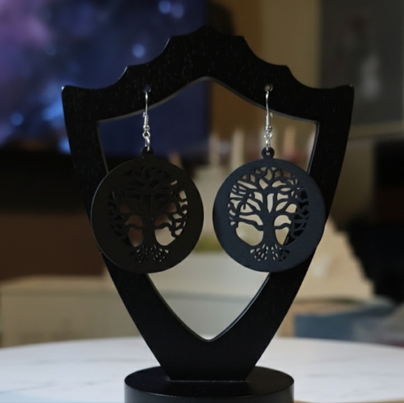 Tree of life earrings, Wooden drop earrings, Tree of life, Tree of life wooden - Picture 7 of 12